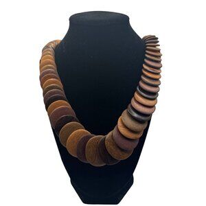 Chunky Graduated Wooden Disc Statement Necklace